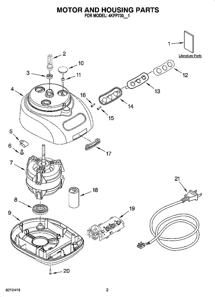 MOTOR AND HOUSING PARTS Diagram and Parts List for 4KFP730WH1  KitchenAid Food Processor