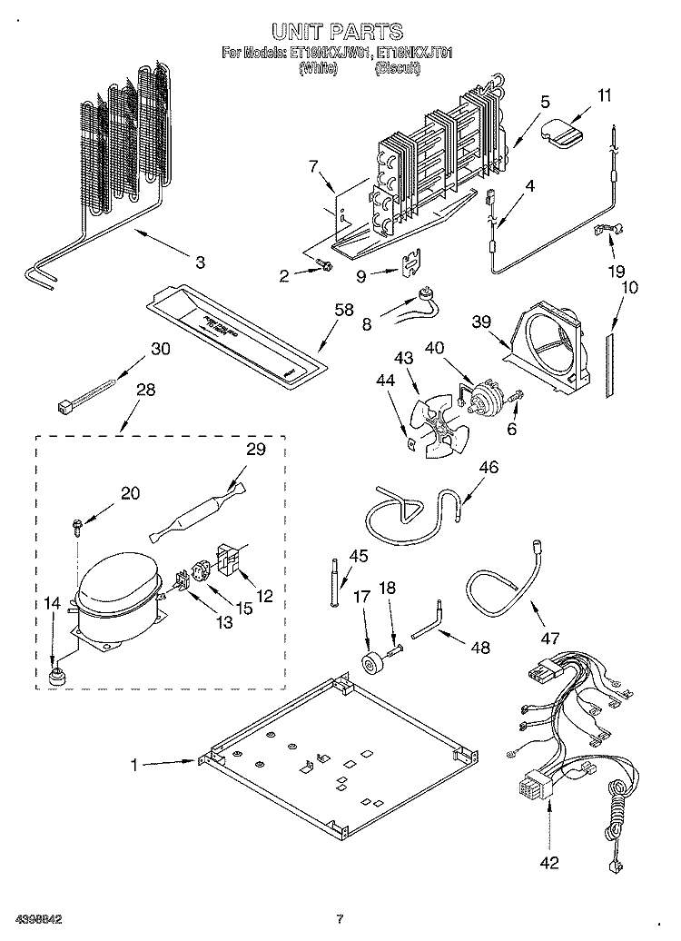 UNIT Diagram and Parts List for ET18NKXJW01  Whirlpool Refrigerator