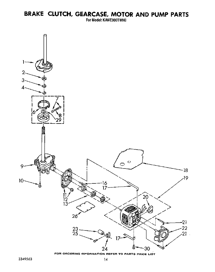 BRAKE, CLUTCH, GEARCASE, MOTOR AND PUMP Diagram and Parts List for KAWE900TWH0  KitchenAid Washer