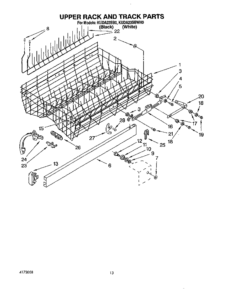 UPPER RACK AND TRACK Diagram and Parts List for KUDA23SB0  KitchenAid Dishwasher