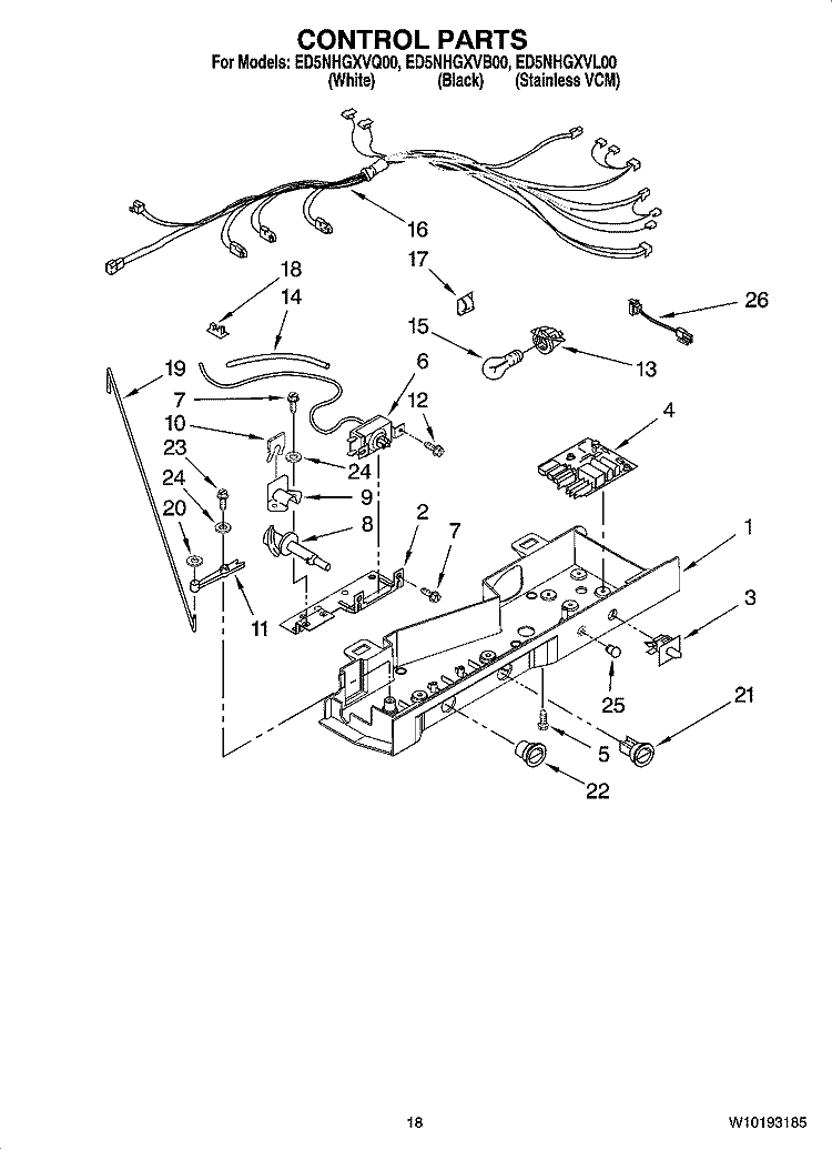 CONTROL PARTS Diagram and Parts List for ED5NHGXVQ00  Whirlpool Refrigerator