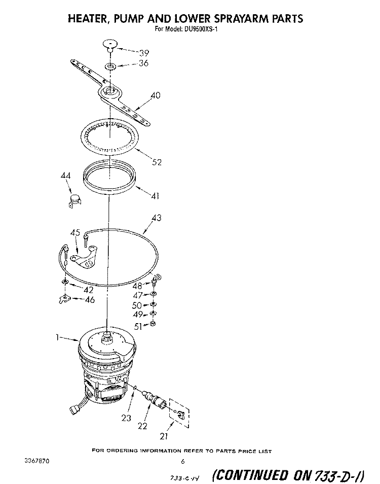 HEATER, PUMP AND LOWER SPRAY ARM Diagram and Parts List for DU9500XS1  Whirlpool Dishwasher