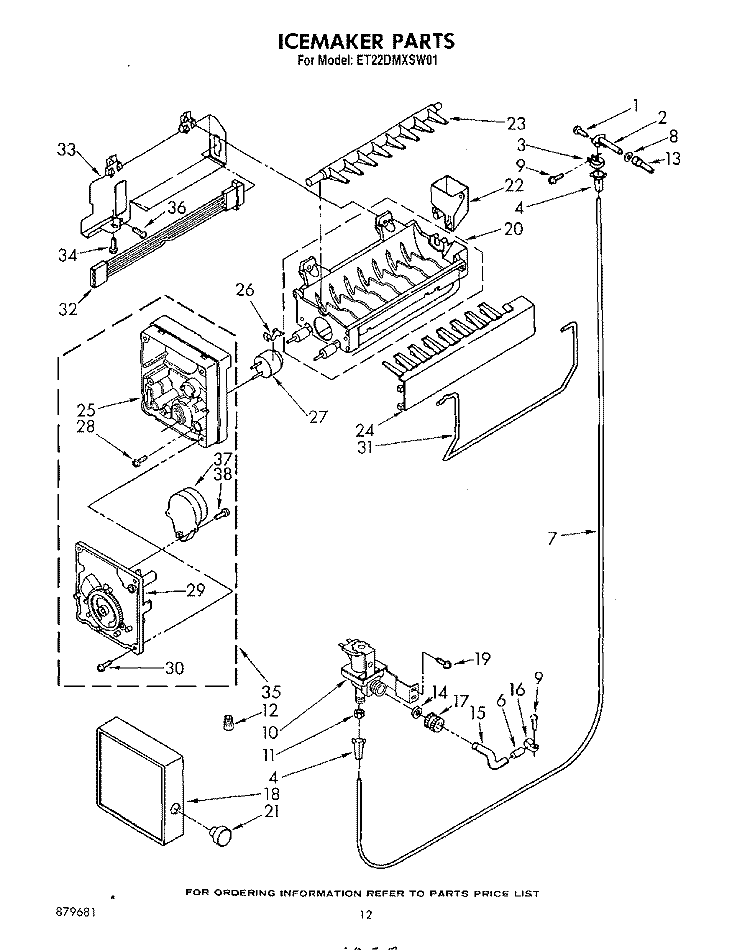 ICE MAKER Diagram and Parts List for ET22DMXSW01  Whirlpool Refrigerator