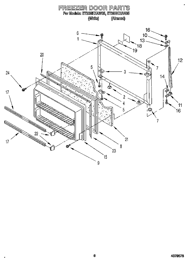 FREEZER DOOR Diagram and Parts List for ET20NKXAW05  Whirlpool Refrigerator