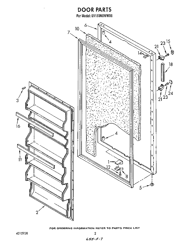 DOOR, LIT/OPTIONAL Diagram and Parts List for EV150NXWN00  Whirlpool Freezer