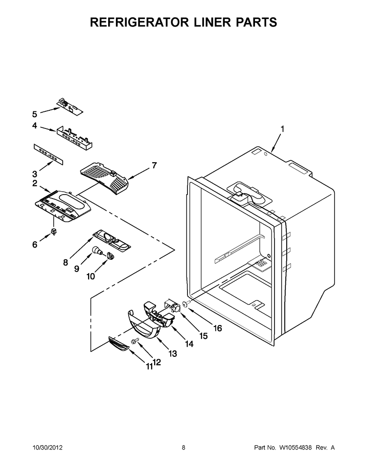 REFRIGERATOR LINER PARTS Diagram and Parts List for GB2FHDXWQ07  Whirlpool Refrigerator