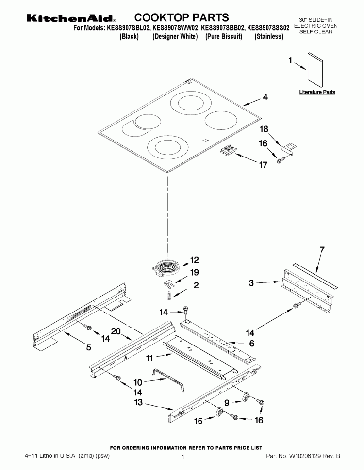 COOKTOP PARTS Diagram and Parts List for KESS907SBB02  KitchenAid Range