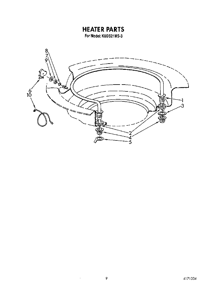 HEATER Diagram and Parts List for KUDS21MS3  KitchenAid Dishwasher