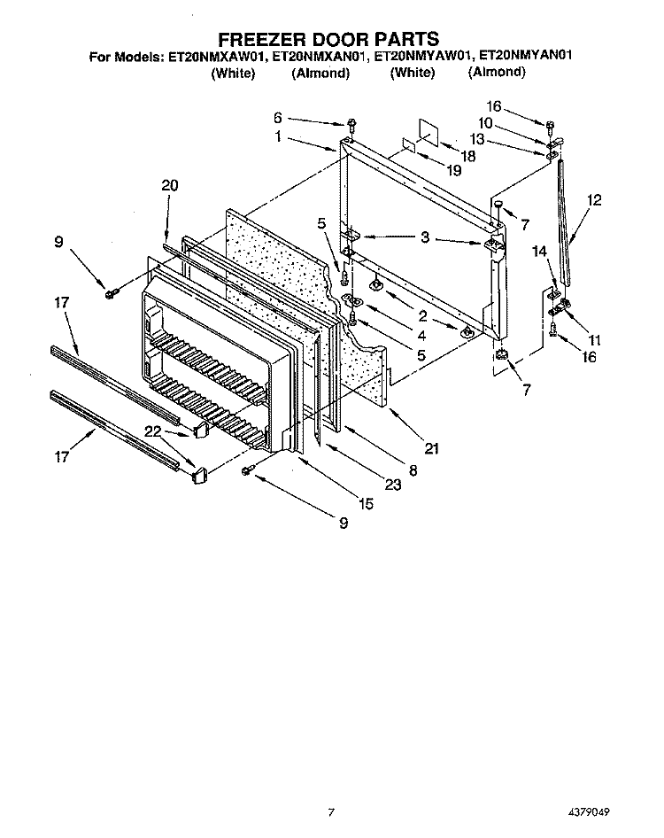 FREEZER DOOR Diagram and Parts List for ET20NMXAW01  Whirlpool Refrigerator