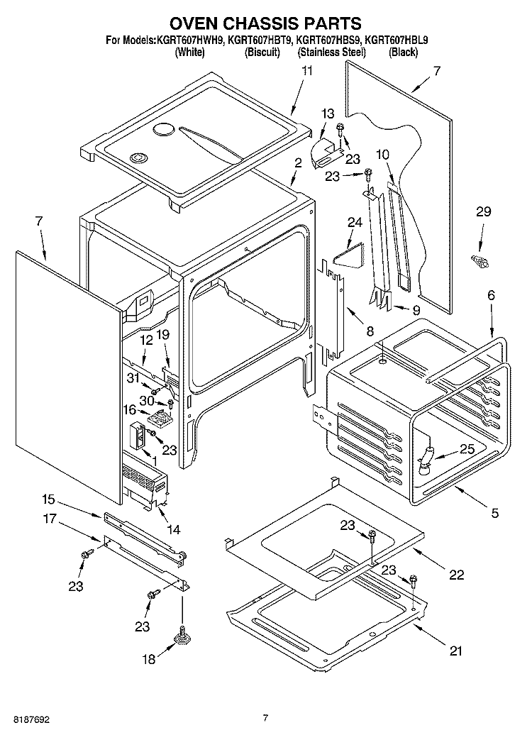 OVEN CHASSIS Diagram and Parts List for KGRT607HBL9  KitchenAid Range