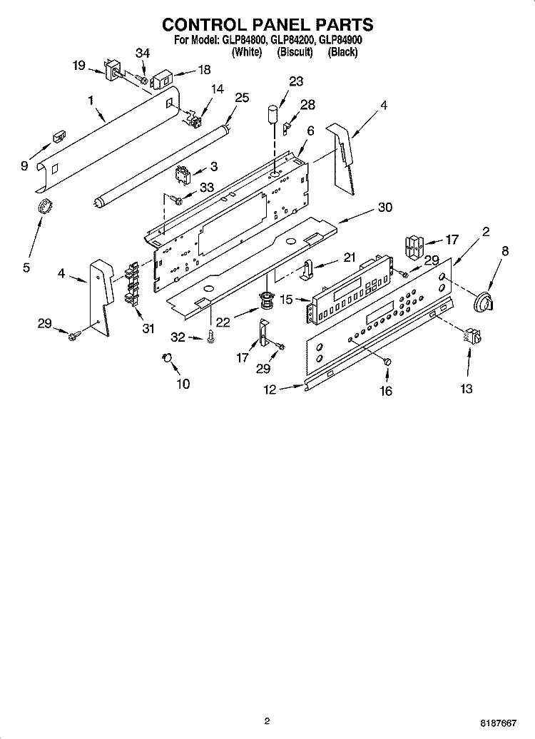 CONTROL PANEL PARTS Diagram and Parts List for GLP84900  Whirlpool Range