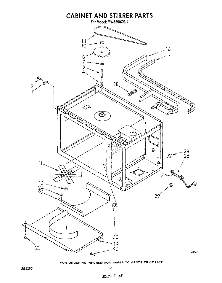 CABINET AND STIRRER Diagram and Parts List for MW8550XS4  Whirlpool Microwave