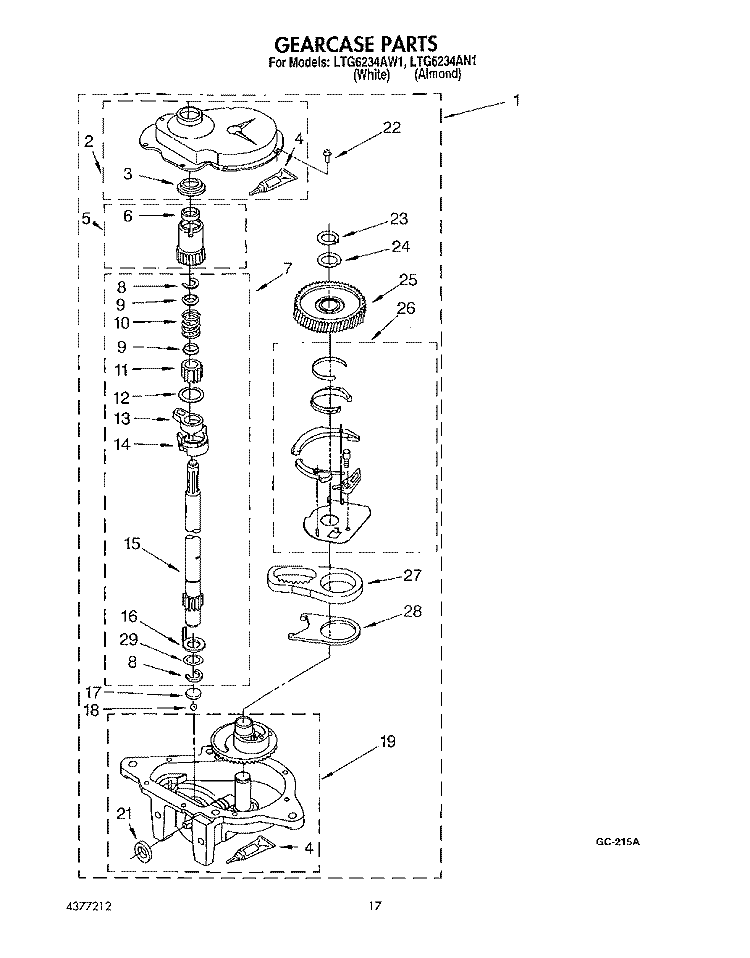 GEARCASE Diagram and Parts List for LTG6234AW1  Whirlpool Washer Dryer Combo
