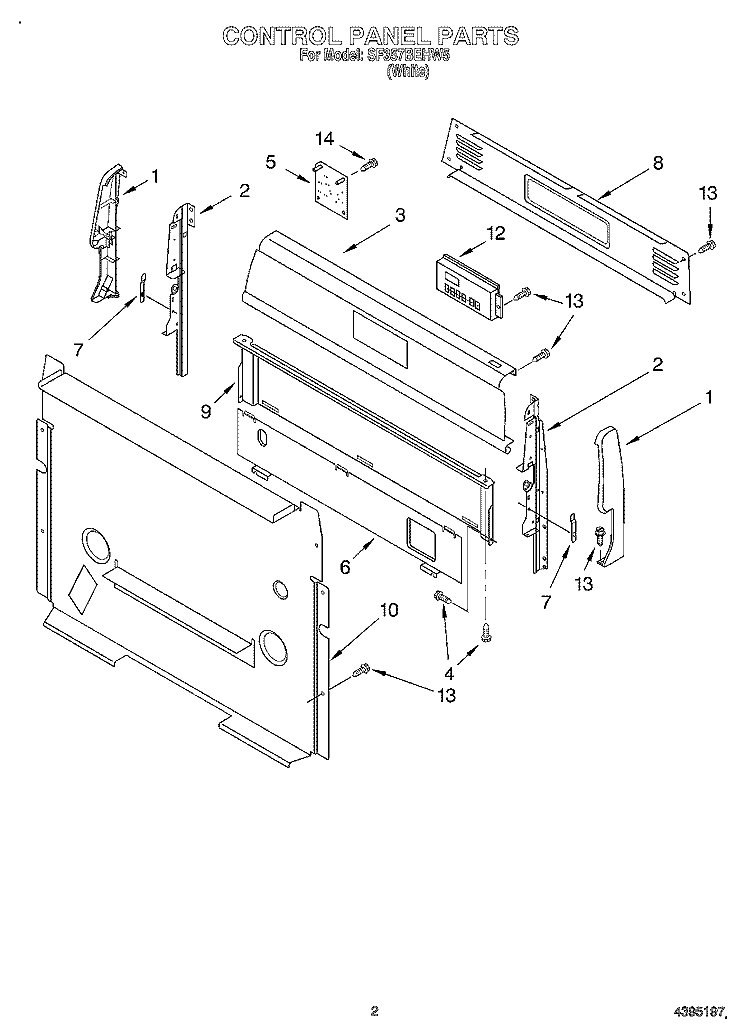 CONTROL PANEL Diagram and Parts List for SF357BEHW5  Whirlpool Range