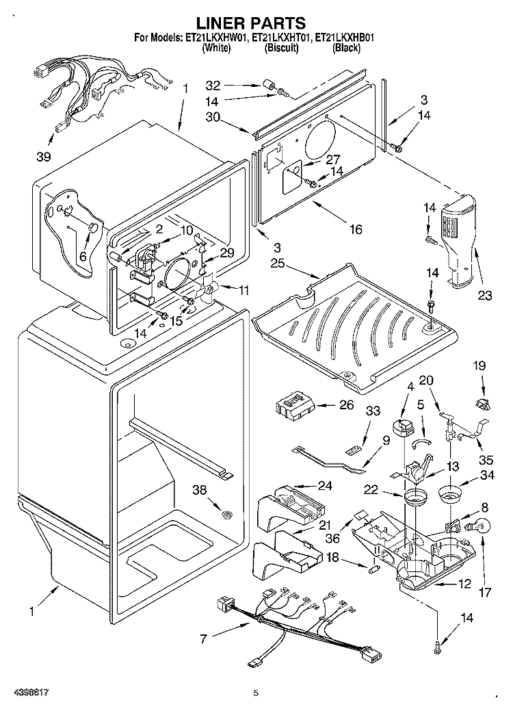 LINER Diagram and Parts List for ET21LKXHW01  Whirlpool Refrigerator