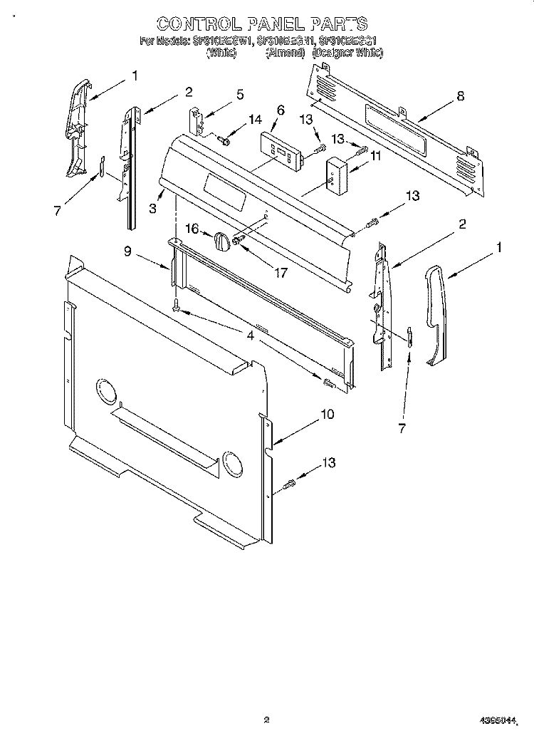 CONTROL PANEL Diagram and Parts List for SF310BEGN1  Whirlpool Range