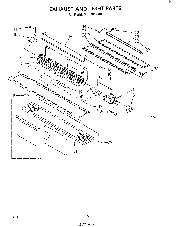EXHAUST AND LIGHT Diagram and Parts List for MH6700XM0  Whirlpool Microwave