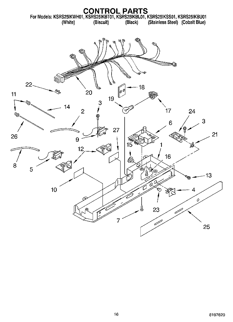 CONTROL Diagram and Parts List for KSRS25IKBL01  KitchenAid Refrigerator