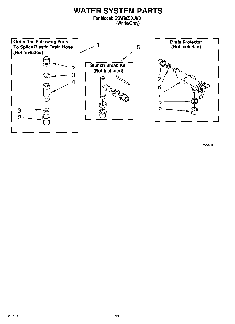 WATER SYSTEM PARTS Diagram and Parts List for GSW9650LW0  Whirlpool Washer