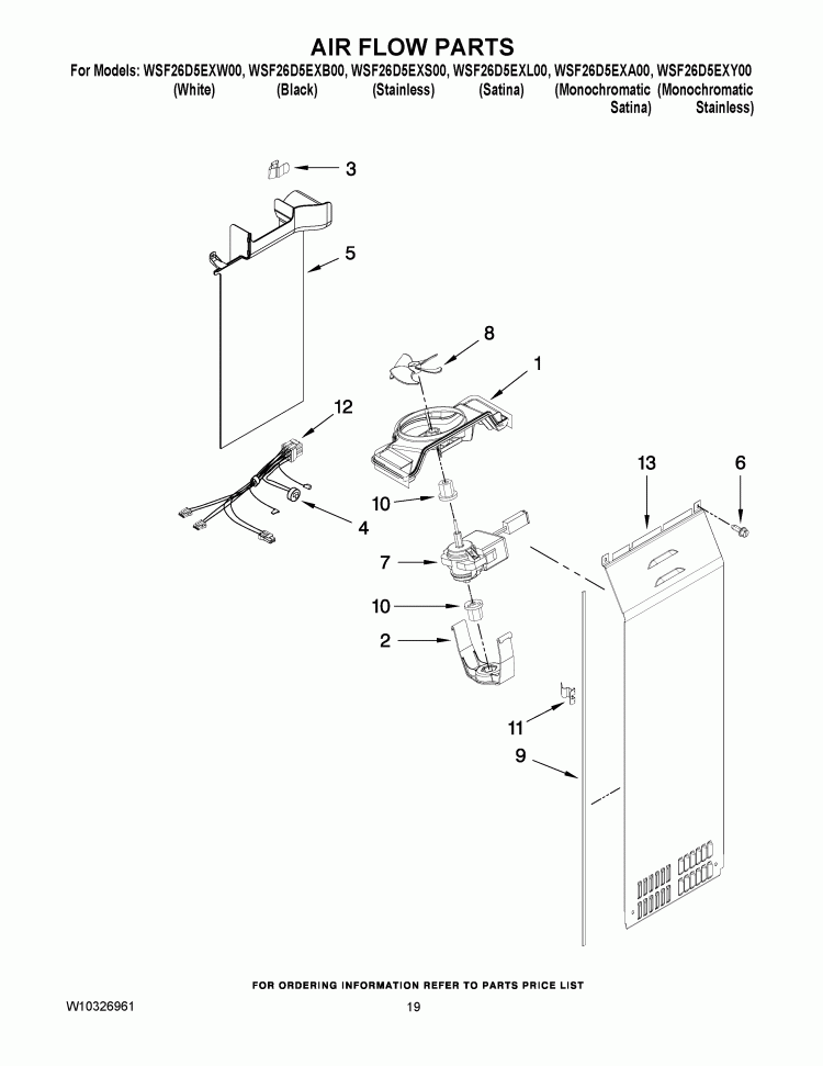 AIR FLOW PARTS Diagram and Parts List for WSF26D5EXL00  Whirlpool Refrigerator