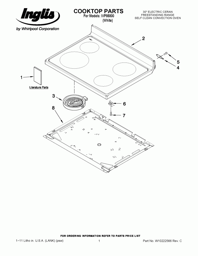 COOKTOP PARTS Diagram and Parts List for IVP85800  Inglis Range