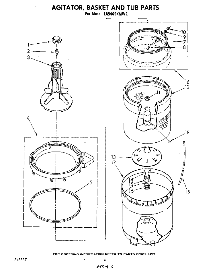 AGITATOR, BASKET AND TUB Diagram and Parts List for LA5400XMW2  Whirlpool Washer