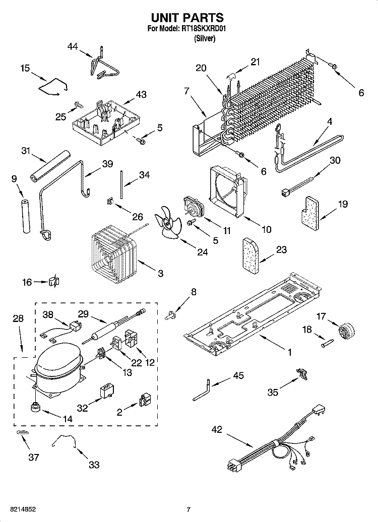 UNIT PARTS Diagram and Parts List for RT18SKXRD01  Roper Refrigerator