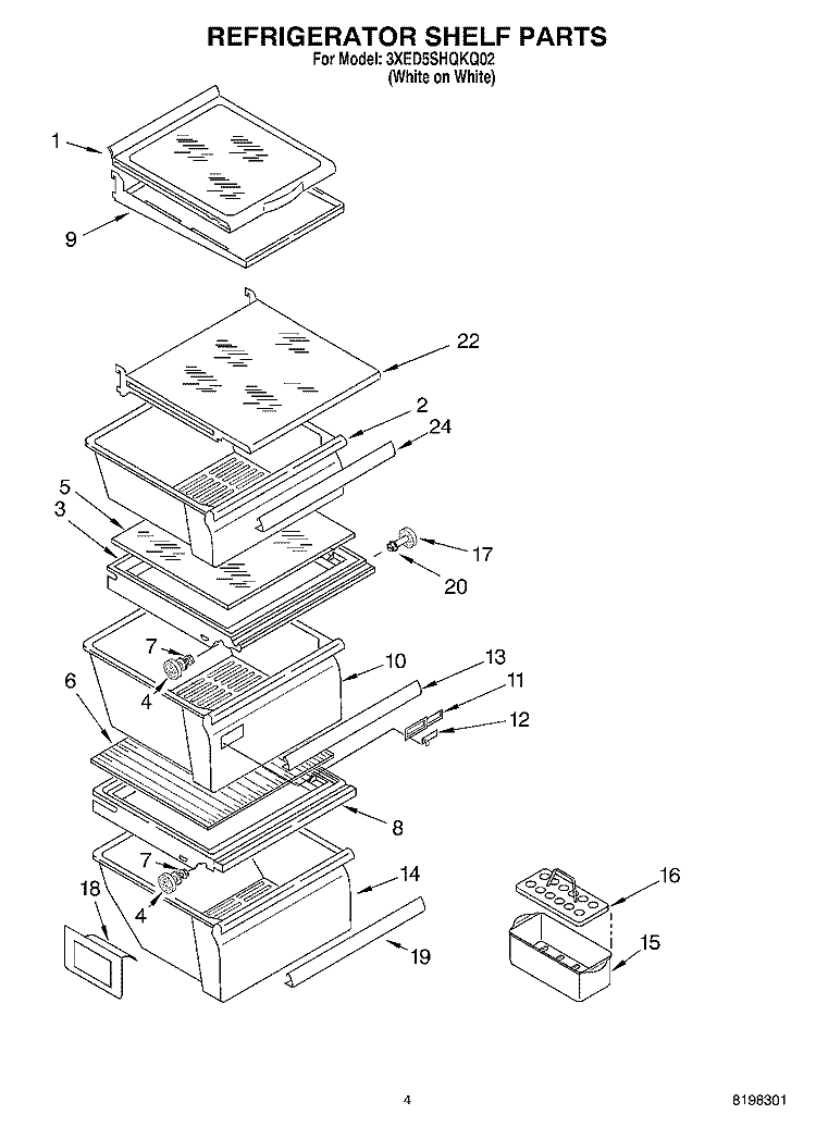 REFRIGERATOR SHELF PARTS Diagram and Parts List for 3XED5SHQKQ02  Whirlpool Refrigerator
