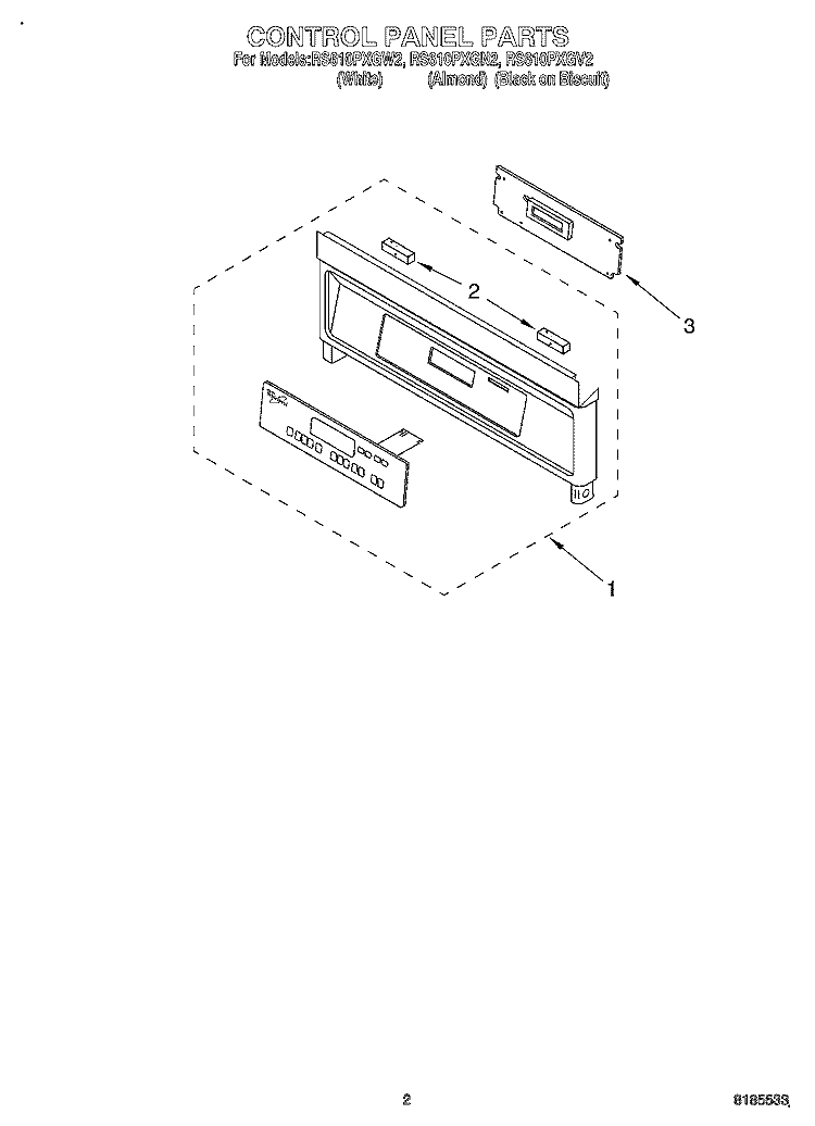 CONTROL PANEL Diagram and Parts List for RS610PXGW2  Whirlpool Range