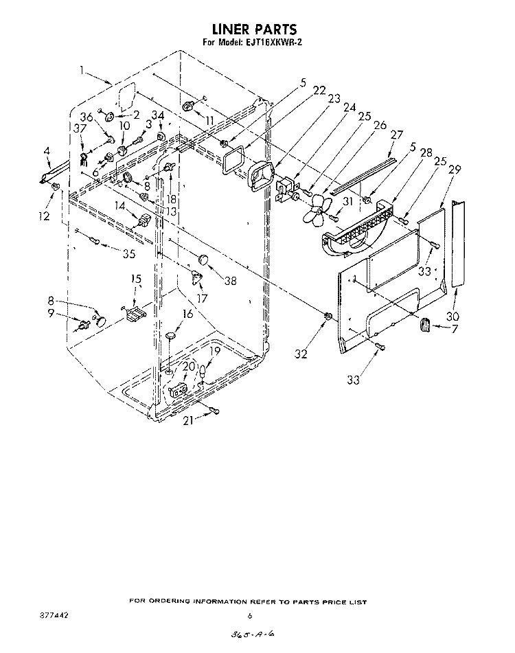 LINER Diagram and Parts List for EJT161XKWR2  Whirlpool Refrigerator