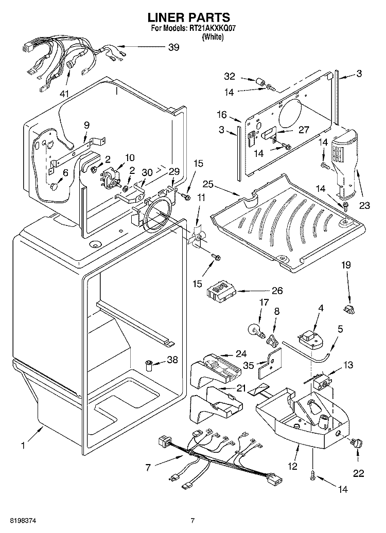 LINER Diagram and Parts List for RT21AKXKQ07  Roper Refrigerator