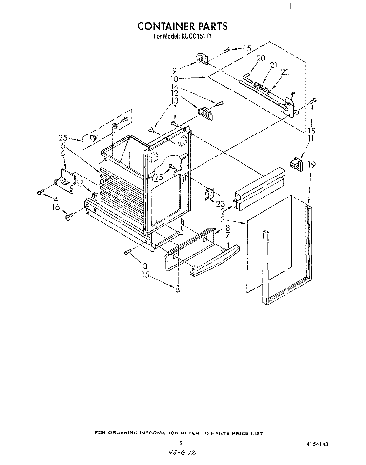 CONTAINER Diagram and Parts List for KUCC151T1  KitchenAid Trash Compactor