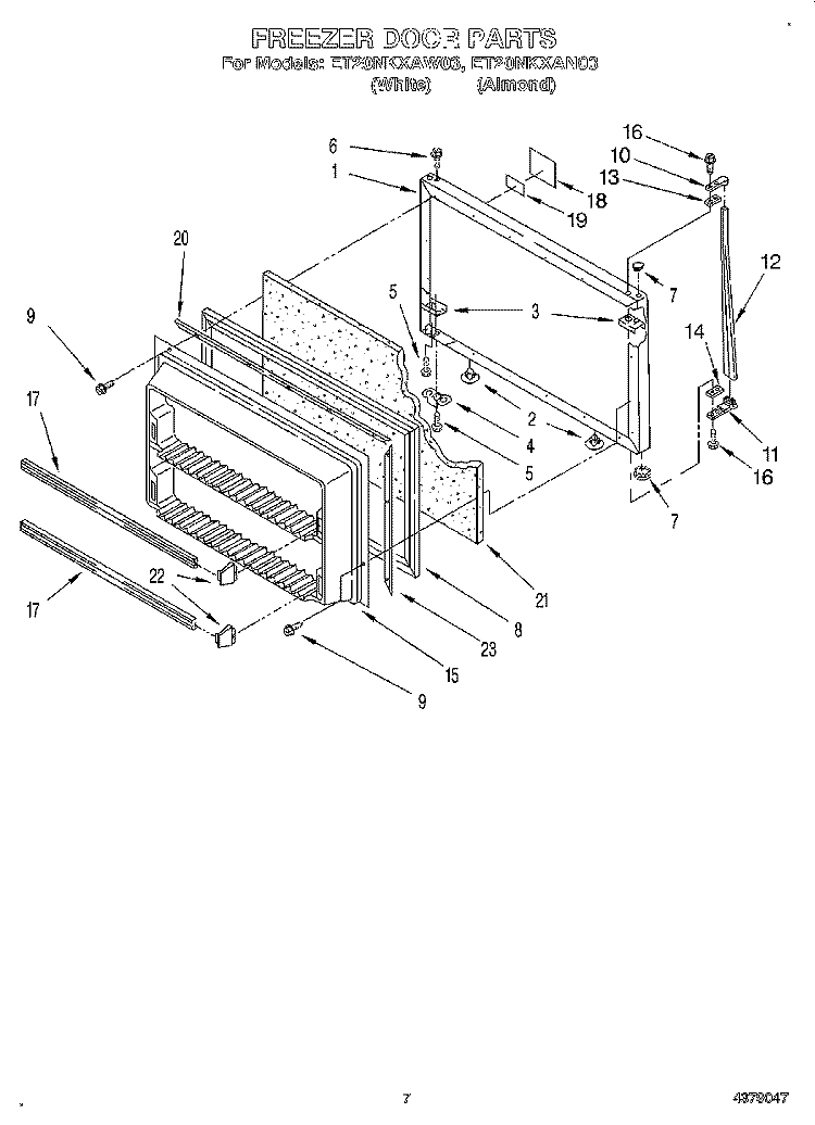 FREEZER DOOR Diagram and Parts List for ET20NKXAN03  Whirlpool Refrigerator