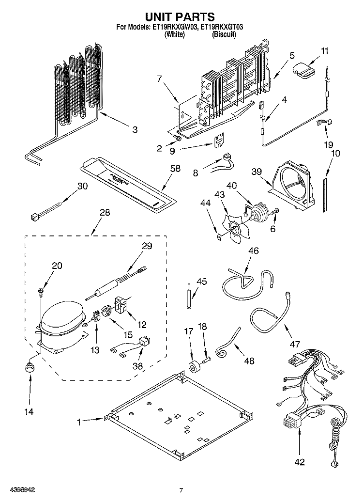 UNIT Diagram and Parts List for ET19RKXGT03  Whirlpool Refrigerator