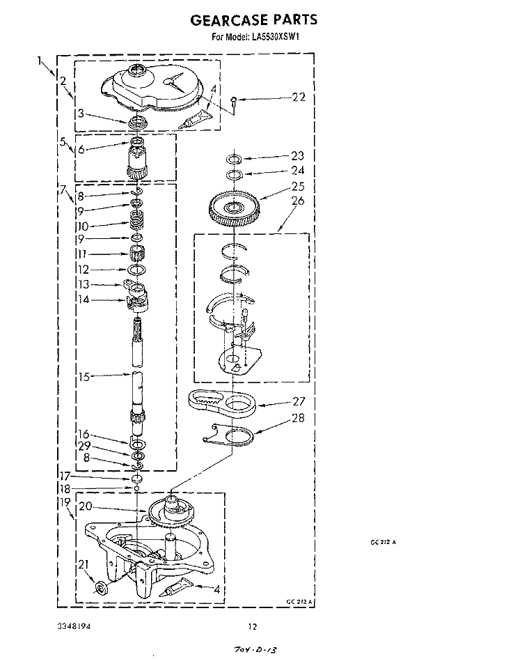 GEARCASE Diagram and Parts List for LA5530XSW1  Whirlpool Washer