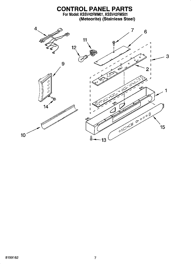 CONTROL PANEL PARTS Diagram and Parts List for KSSV42FMS01  KitchenAid Refrigerator