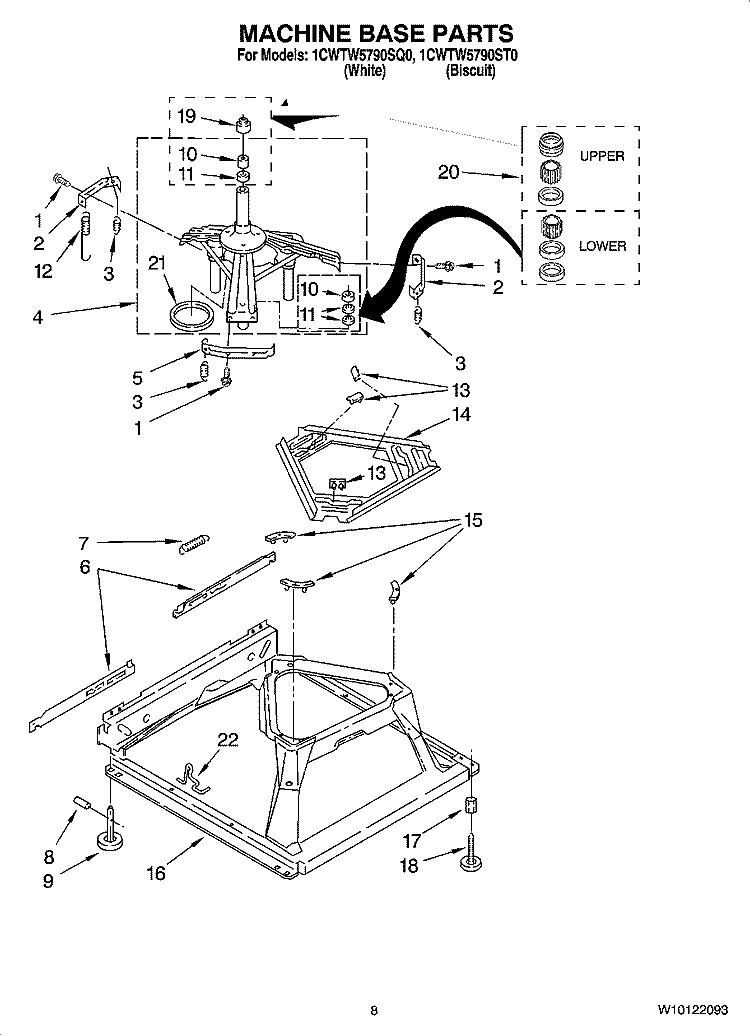 MACHINE BASE PARTS Diagram and Parts List for 1CWTW5790SQ0  Whirlpool Washer