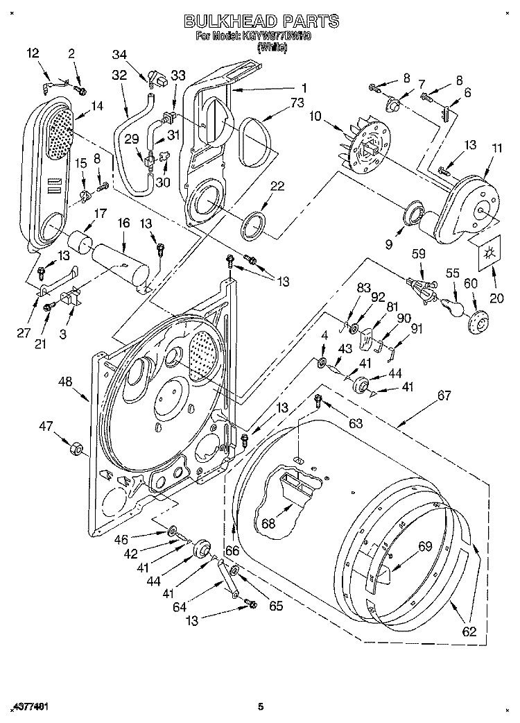 BULKHEAD Diagram and Parts List for KGYW877BWH0  KitchenAid Dryer