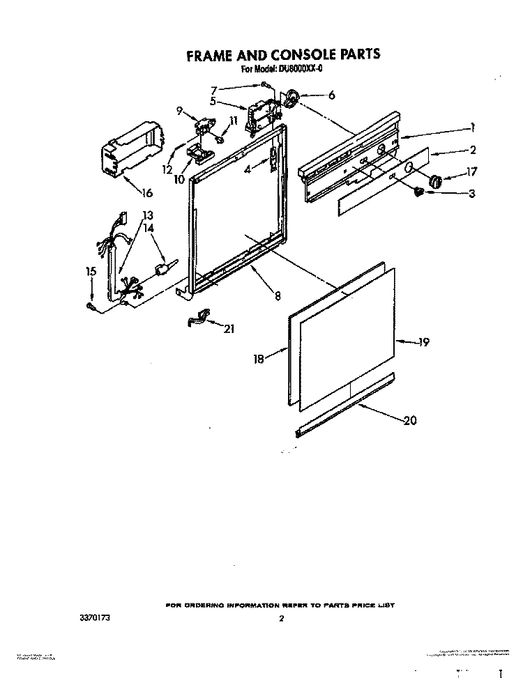 FRAME AND CONSOLE Diagram and Parts List for DU8000XX0  Whirlpool Dishwasher