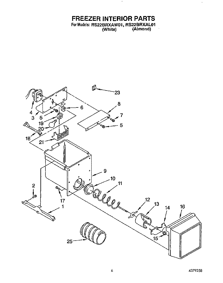 FREEZER INTERIOR Diagram and Parts List for RS22BRXAL01  Roper Refrigerator