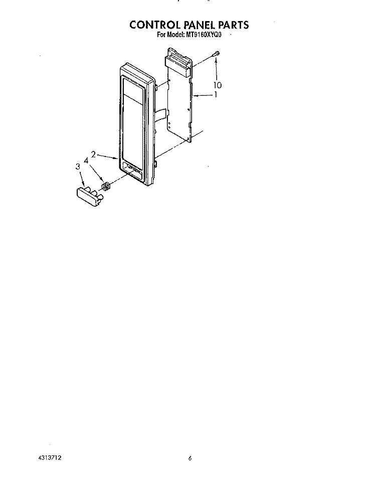 CONTROL PANEL Diagram and Parts List for MT9160XYB0  Whirlpool Microwave