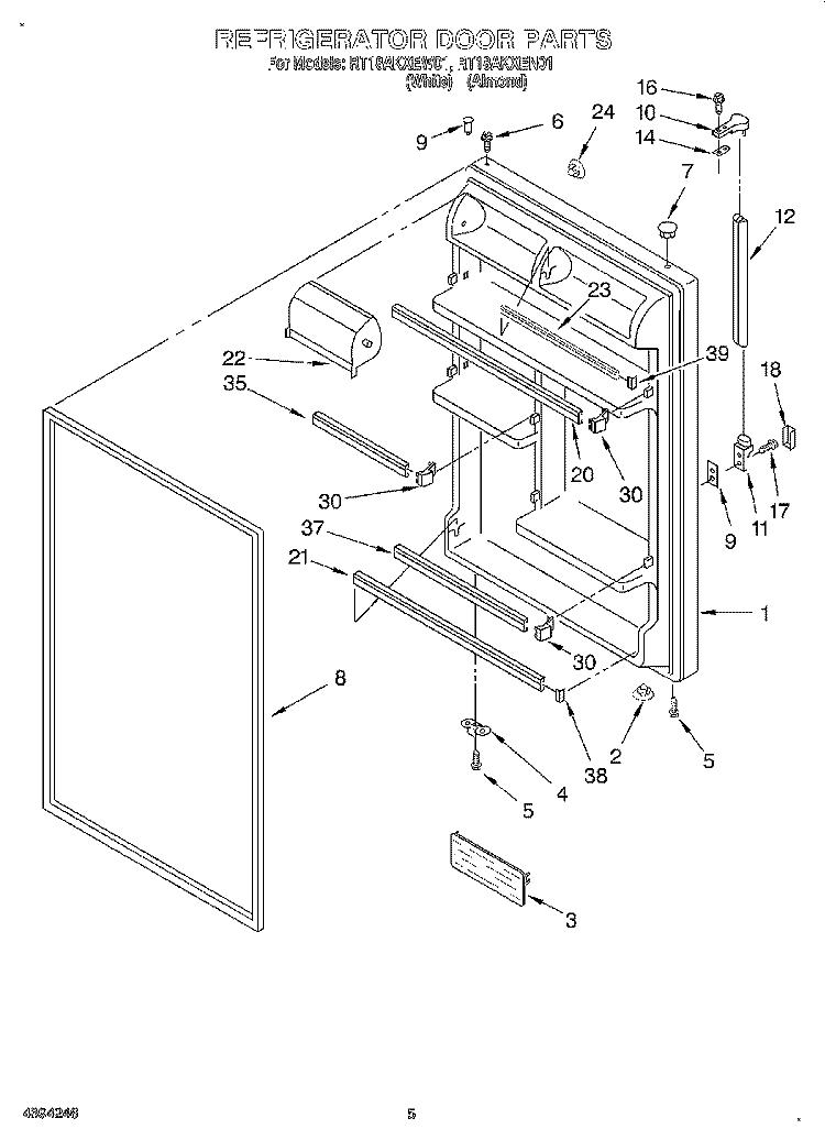 REFRIGERATOR DOOR Diagram and Parts List for RT18AKXEN01  Roper Refrigerator