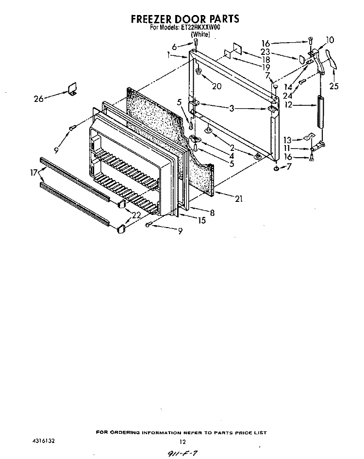 FREEZER DOOR Diagram and Parts List for ET22RKXXW00  Whirlpool Refrigerator