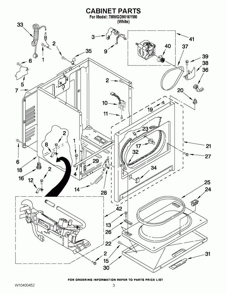 CABINET PARTS Diagram and Parts List for 7MWGD9016YM0  Whirlpool Dryer