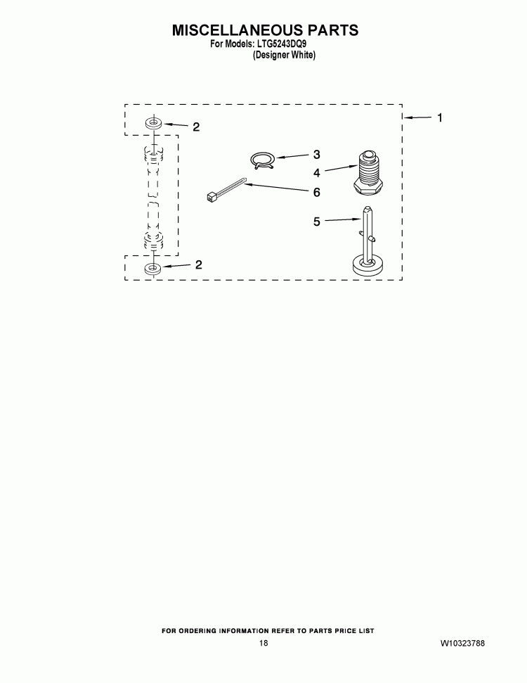 MISCELLANEOUS PARTS Diagram and Parts List for LTG5243DQ9  Whirlpool Washer Dryer Combo