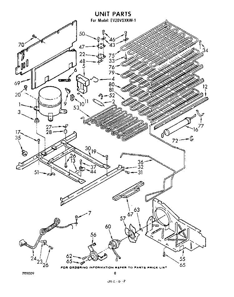 UNIT Diagram and Parts List for EV20VSXKW1  Whirlpool Freezer