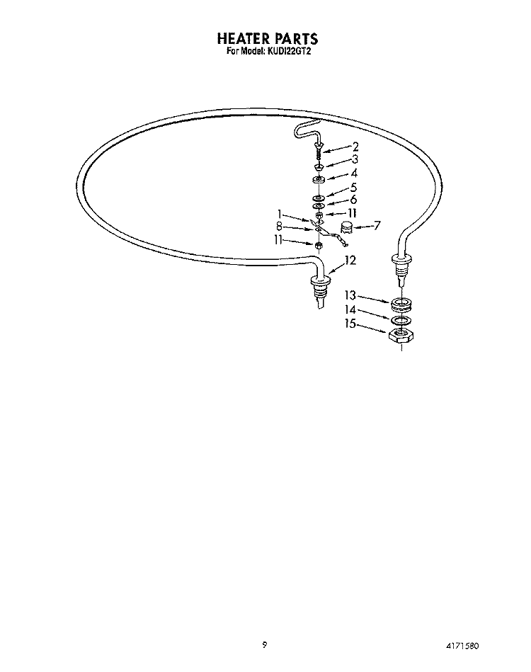 HEATER Diagram and Parts List for KUDI22GT2  KitchenAid Dishwasher