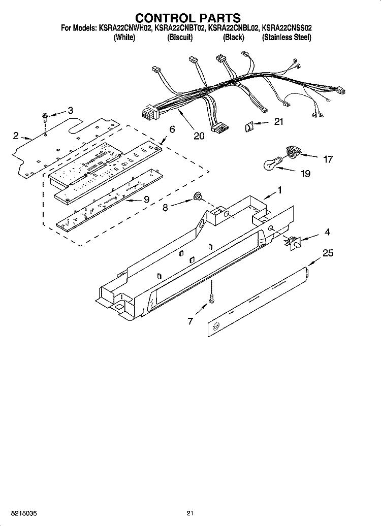 CONTROL PARTS, OPTIONAL PARTS (NOT INCLUDED) Diagram and Parts List for KSRA22CNWH02  KitchenAid Refrigerator