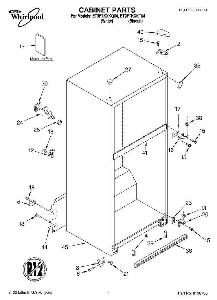 CABINET PARTS Diagram and Parts List for ET9FTKXKQ04  Whirlpool Refrigerator