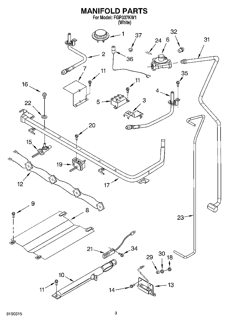 MANIFOLD PARTS Diagram and Parts List for FGP337KW1  Roper Range